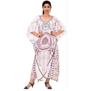 NEW Anjaniya Kimono Maxi‎ Dress Kaftan Swim Cover OS One Size Tanami Road Silky